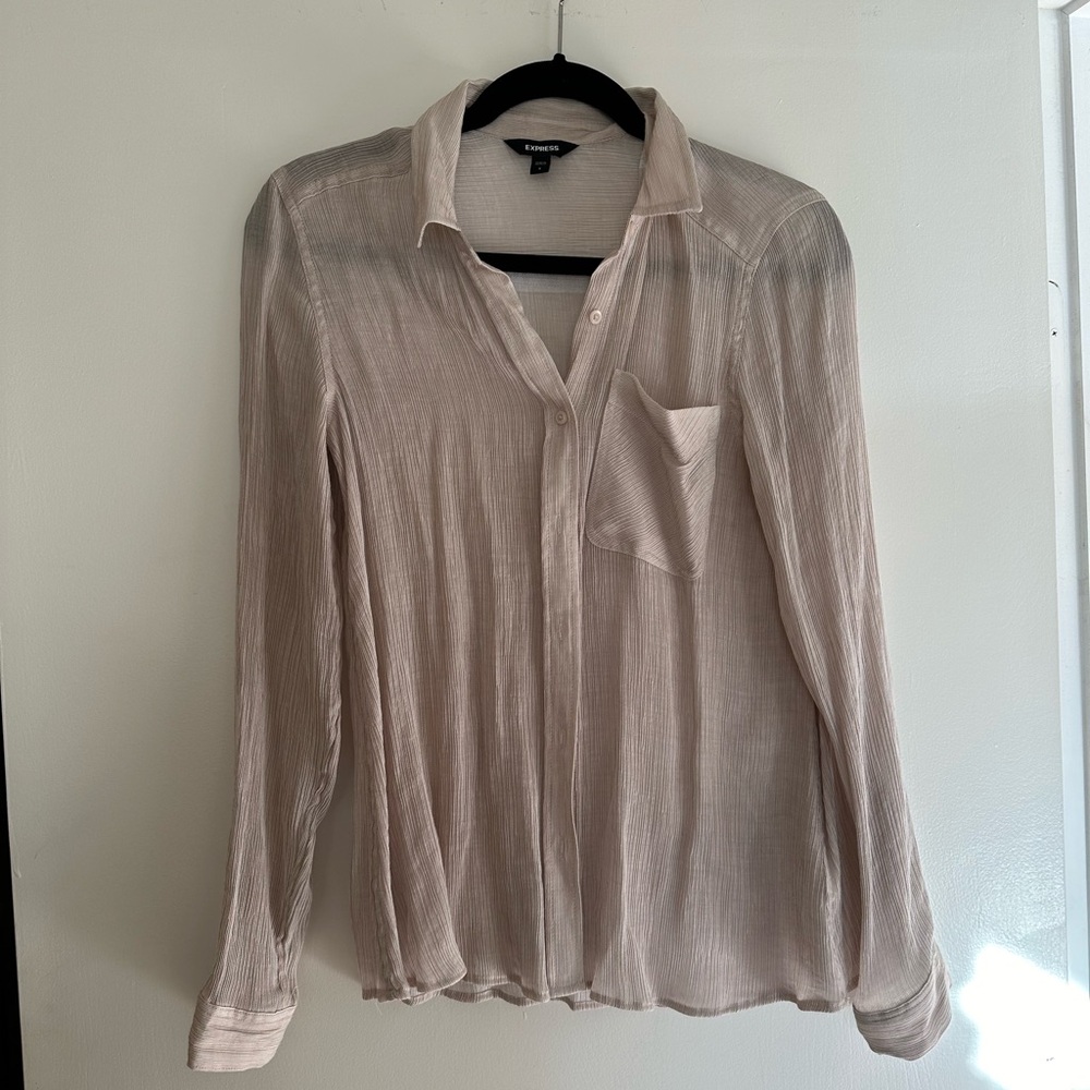 Express Crinkle Button-down Blouse